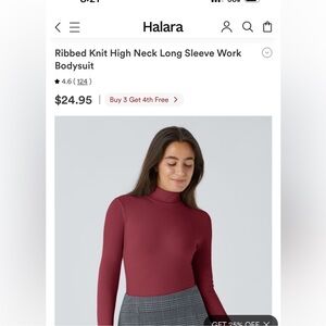 HALARA Ribbed High Neck Long Sleeve Bodysuit - Wine